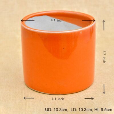 Cylindrical Ceramic Pot 4.1 inch (10 cm): Orange - Image 3